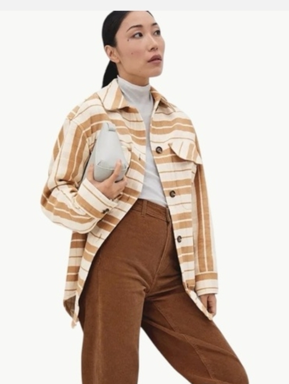 Everlane Tan and White Striped Utility Jacket